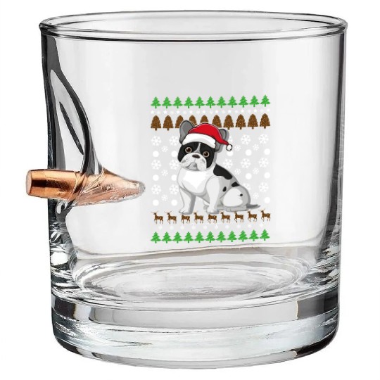 Merry Christmas, French Bulldog, Dog lovers gift Bullet Whiskey Glasses