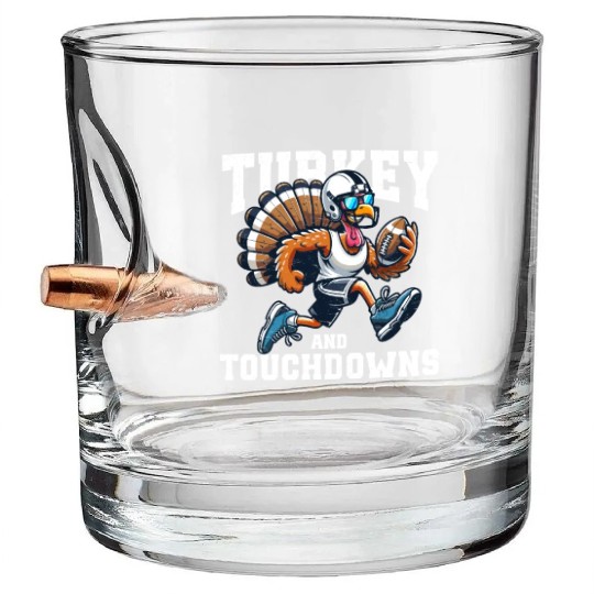 Turkey Touchdowns Football Thanksgiving Bullet Whiskey Glasses