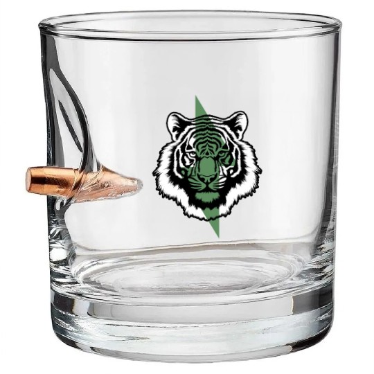 Wild Green Power. Aesthetic tiger with bolt Bullet Whiskey Glasses