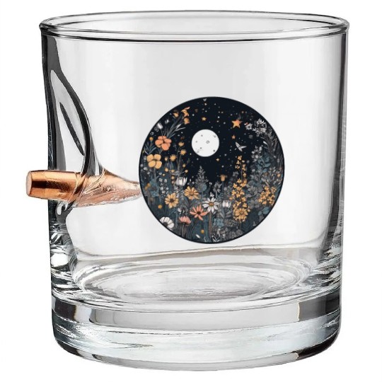 Midnight Sky Aesthetic Meadow Flower Garden Graphi Bullet Whiskey Glasses