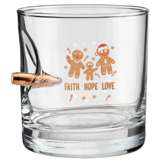 Gingerbread Man Faith Hope Love Religious Bullet Whiskey Glasses