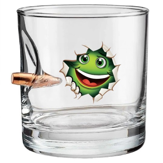 Cute Happy Green Monster Peeking Out Of a Hole Bullet Whiskey Glasses