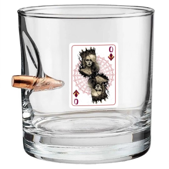 Queen of Clubs Halloween Gothic Card Game Bullet Whiskey Glasses