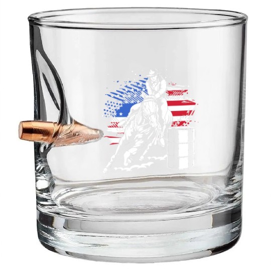 Retro American Flag Cowgirl Horse Barrel Racing Bullet Whiskey Glasses