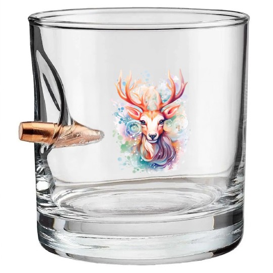 Colorful Reindeer Fantasy: Studio Ghibli Style Bullet Whiskey Glasses