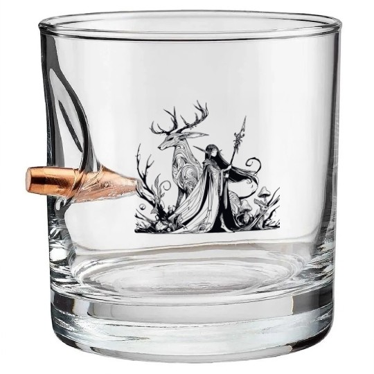 Summoning elf mage with a majestic deer RPG Design Bullet Whiskey Glasses