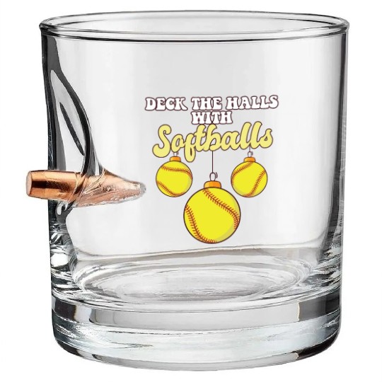 Softball Player Catcher Christmas Balls Deck The Bullet Whiskey Glasses