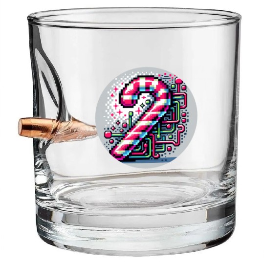 Neon Cyberpunk Candy Cane 8-Bit Pixel Christmas Bullet Whiskey Glasses