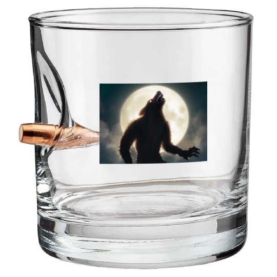 Werewolf standing in front of the moon Bullet Whiskey Glasses