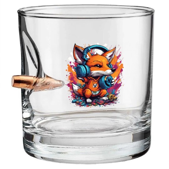 Fox with Graffiti Headphones Playing Yoyo Bullet Whiskey Glasses