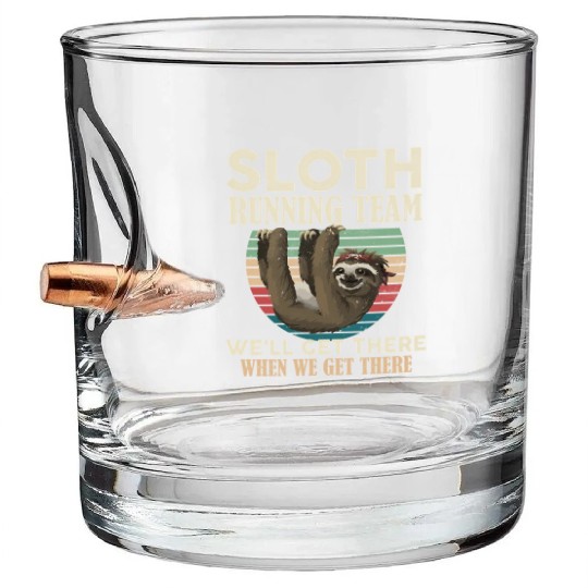 Sloth Running Team We'll Get There Sloth Bullet Whiskey Glasses