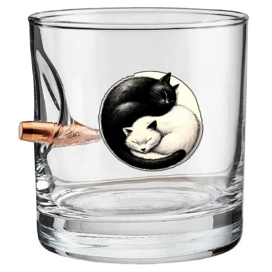 Yin and yang cats sleeping Bullet Whiskey Glasses