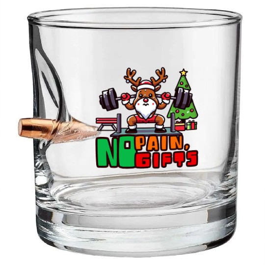 No pain no gifts funny reindeer Bullet Whiskey Glasses
