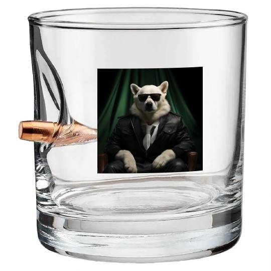 White Retriever in a Suit and Tie Boss Dog Bullet Whiskey Glasses