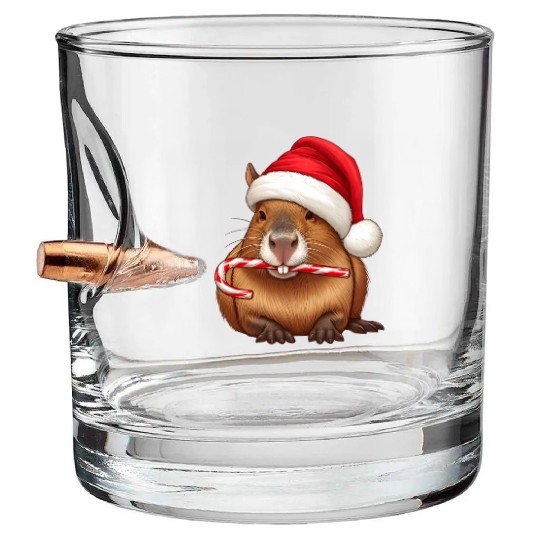 Festive capybara with candy cane Bullet Whiskey Glasses