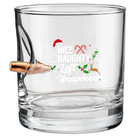 Christmas Nice Naughty Left Unsupervised Reindeer Bullet Whiskey Glasses