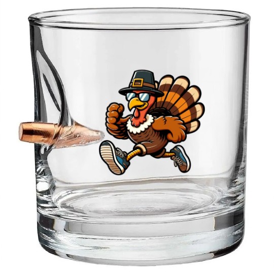 Running Turkey- Turkey Trot Running Thanksgiving Bullet Whiskey Glasses