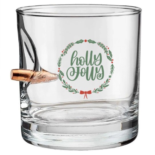 Holly Jolly Sage Green Christmas Wreath Fun Bullet Whiskey Glasses