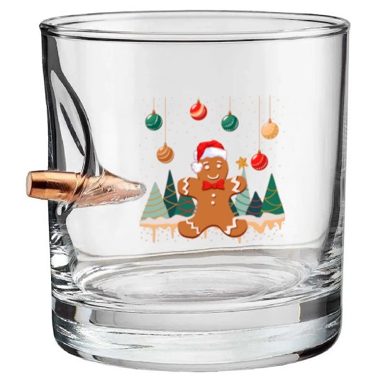 Gingerbread Man Cookie Snowy Christmas Ornaments Bullet Whiskey Glasses