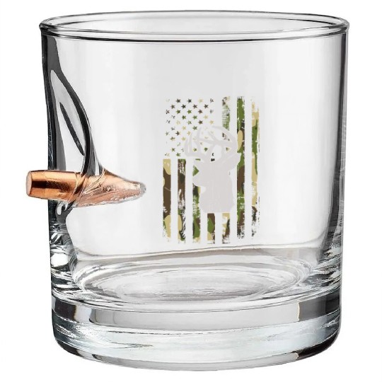 Buck Deer Hunting Camouflage Flag Hunter Bullet Whiskey Glasses