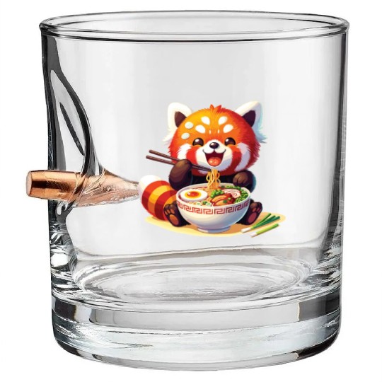 Cute Red Panda Eats Ramen Noodles Red Panda Bullet Whiskey Glasses