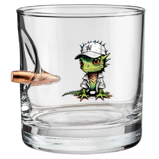 Cute lizard with cap Bullet Whiskey Glasses