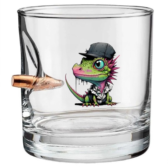 Cute lizard with cap Bullet Whiskey Glasses