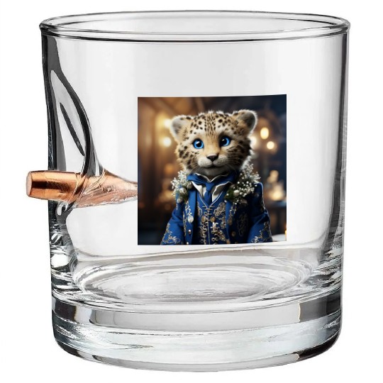 Cute Cheetah Cub Blue Eyes Tuxedo Cat Bullet Whiskey Glasses