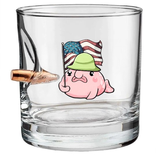 Kawaii Patriotic Blobfish 4th of July US Flag Bullet Whiskey Glasses