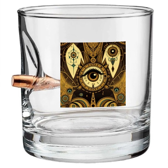 Abstract New Age 1920s Steampunk Design Bullet Whiskey Glasses