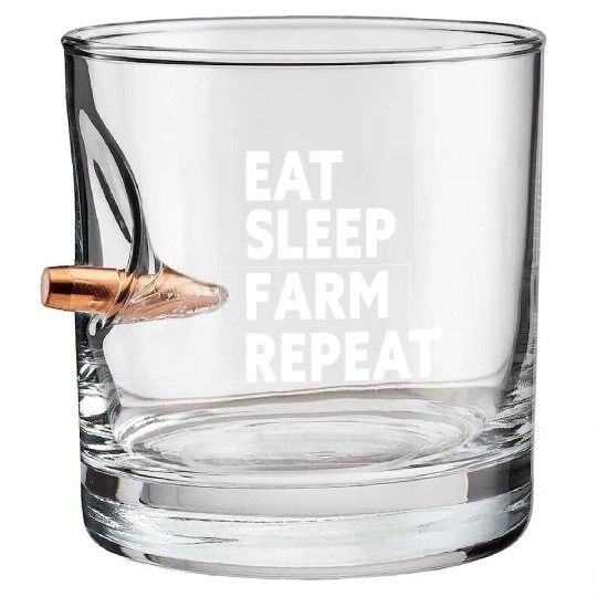 Eat Sleep Farm Repeat - Funny Farmer Farming Gift Bullet Whiskey Glasses