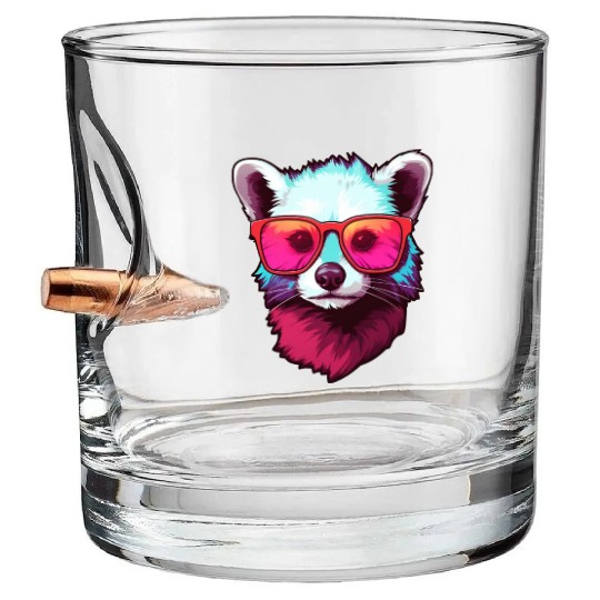 Colorful Neon Ferret Wearing Sunglasses Bullet Whiskey Glasses