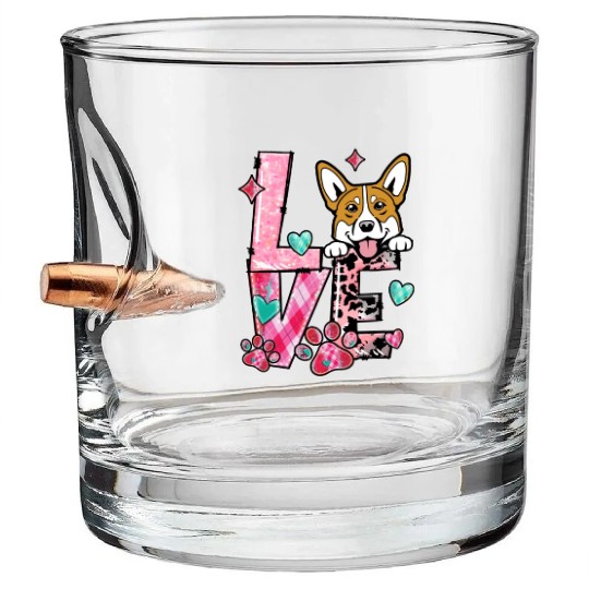 Corgi Dog I Love My Dog Valentines Day Bullet Whiskey Glasses