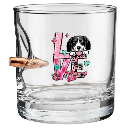 English Pointer I Love My Dog Valentines Day Bullet Whiskey Glasses