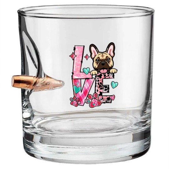Frenchie Dog I Love My Dog Valentines Day Bullet Whiskey Glasses