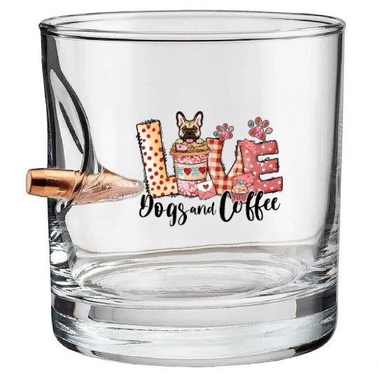 Frenchie Dog Coffee Lover Dog Mom Valentines Day Bullet Whiskey Glasses