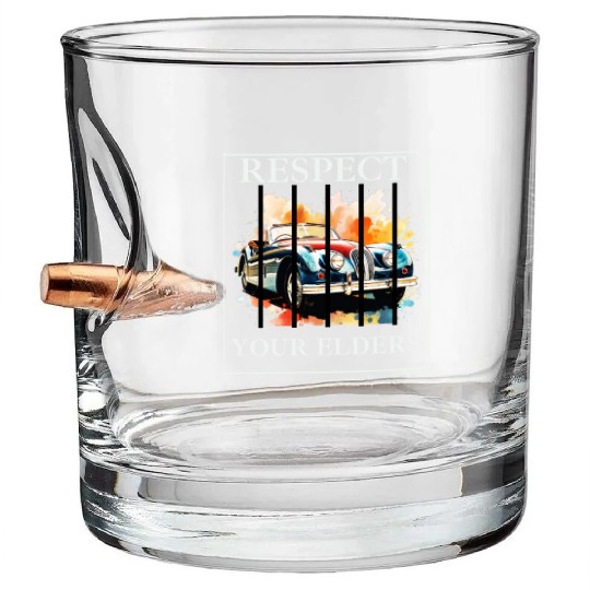 Respect Your Elders vintage Old Classic Muscle Car Bullet Whiskey Glasses