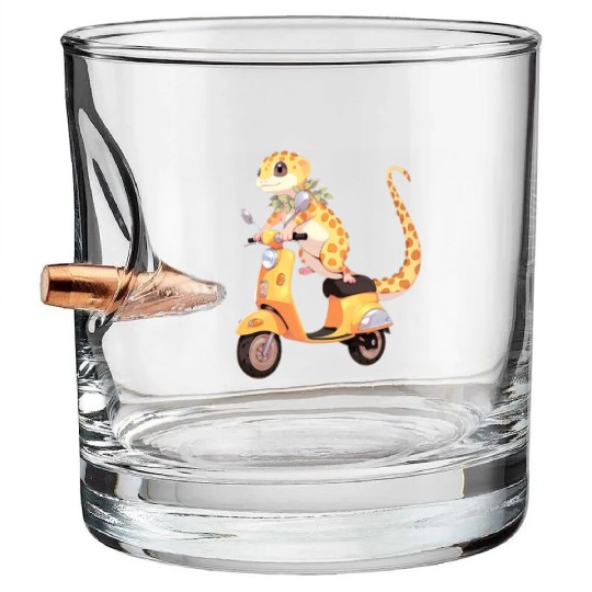 Leopard Gecko on Scooter Funny Lizard Biker Moped Bullet Whiskey Glasses