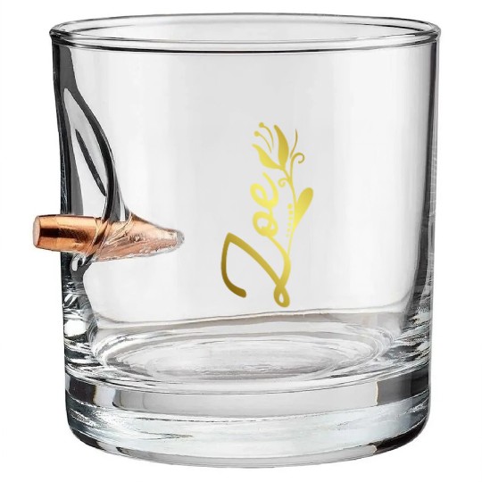 Zoe Name Faux Gold Tulip Flourish Bullet Whiskey Glasses