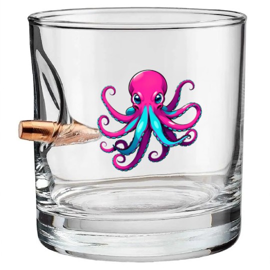 A Cartoonish Octopus in a Playful Pose Bullet Whiskey Glasses