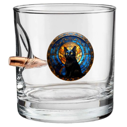 Bombay cat in stained glass Bullet Whiskey Glasses