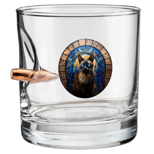Siamese cat in stained glass Bullet Whiskey Glasses