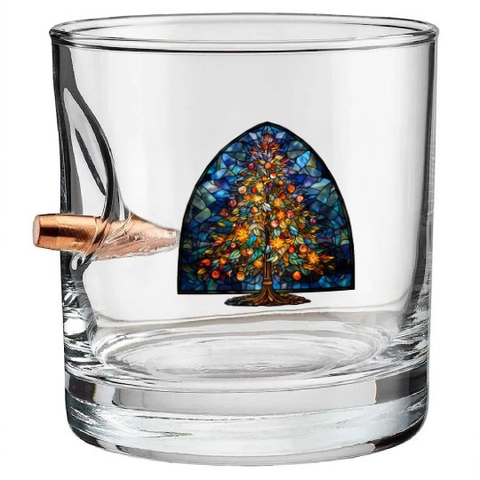 Stained Glass Christmas Tree Bullet Whiskey Glasses