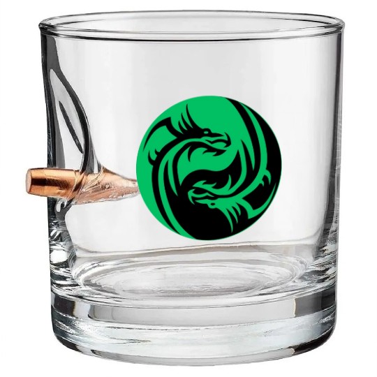 tow Dragonball in circle green and black Bullet Whiskey Glasses