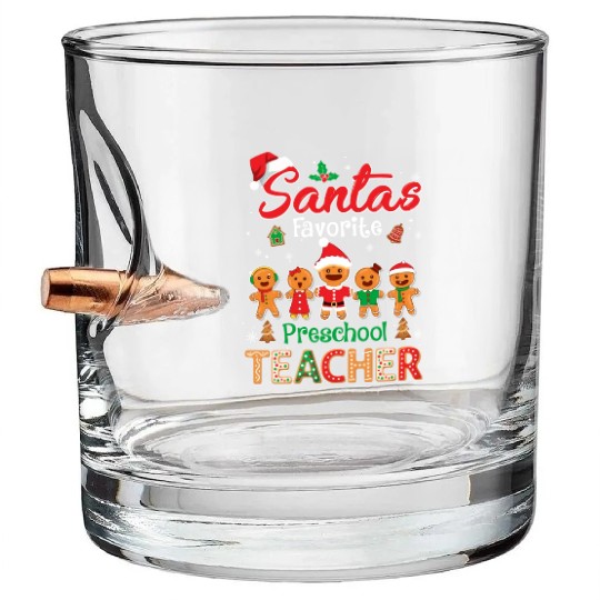 Santa s Favorite Preschool Teacher Cookie Xmas Hat Bullet Whiskey Glasses