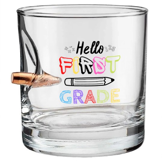 Hello First Grade Back To School Bullet Whiskey Glasses