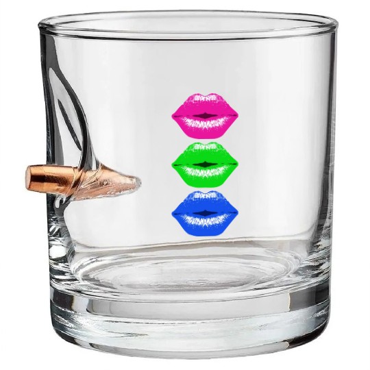 3 Kissing Lips Neon Colors Bullet Whiskey Glasses