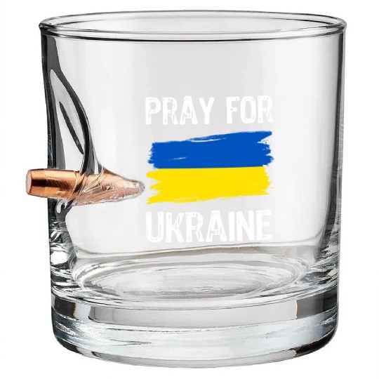 Pray For Ukraine With Ukrainian Flag Bullet Whiskey Glasses