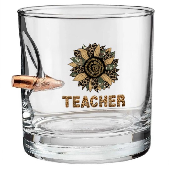 Cute Sunflower Leopard Teacher Bullet Whiskey Glasses Back To School