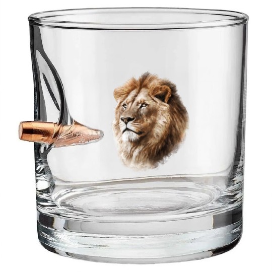 Majestic Lion Watercolor Painting Portrait Bullet Whiskey Glasses